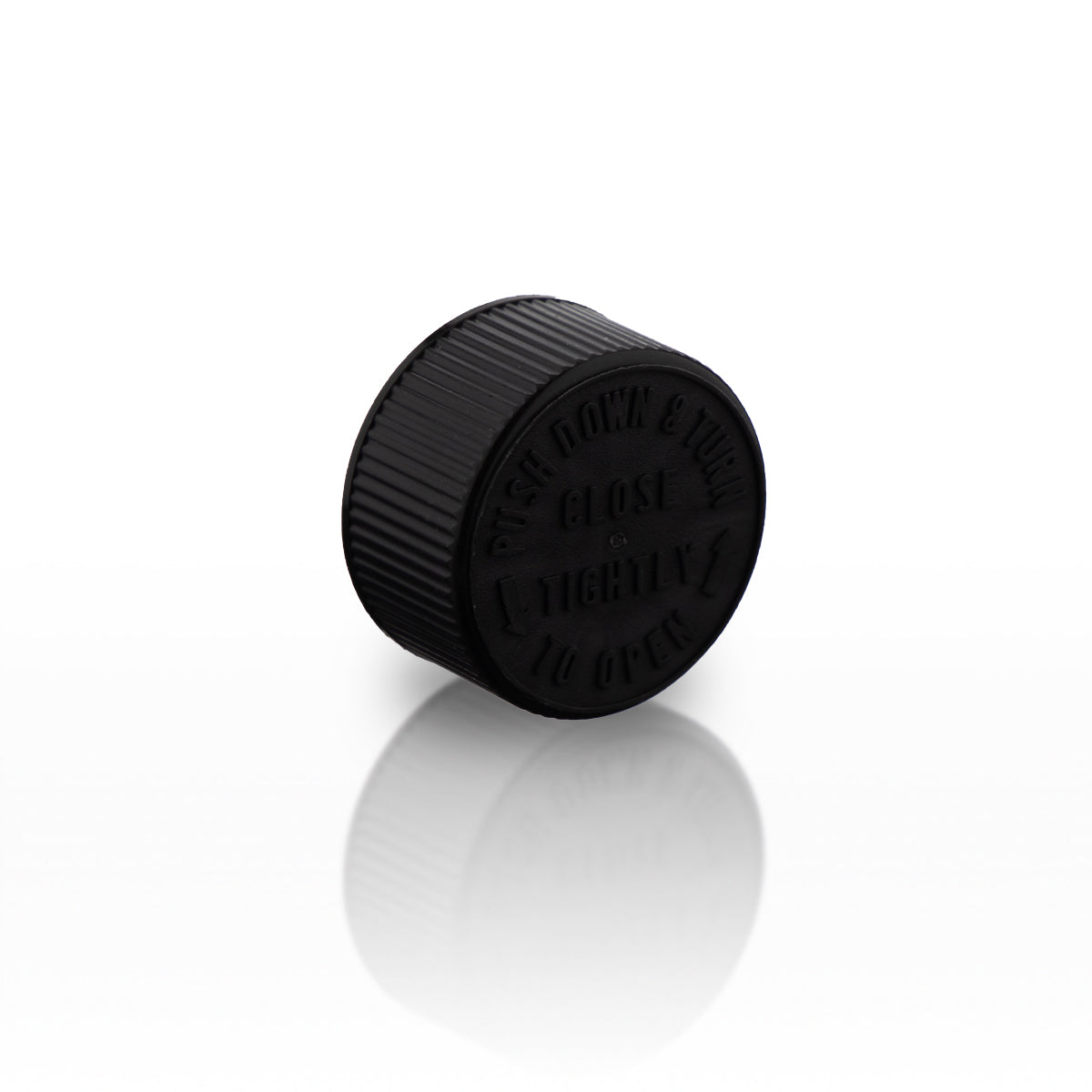 Child Resistant Plastic Caps | Embossed Text w/ Foam Liner | 28mm - Black - 126 Count