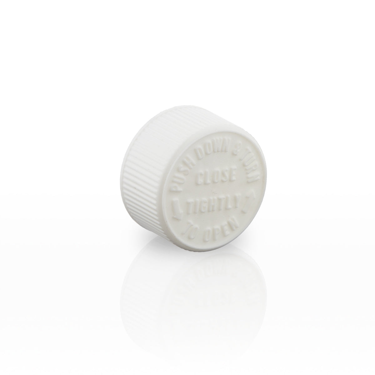 Child Resistant Plastic Caps | Embossed Text w/ Foam Liner | 28mm - White - 126 Count