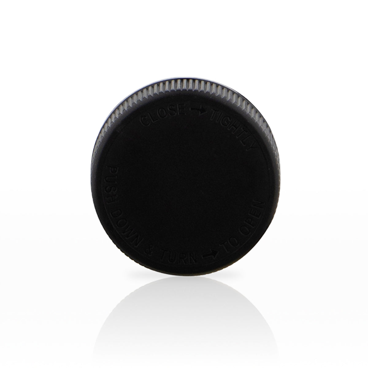 Child Resistant Plastic Caps | Ribbed Push Down & Turn w/ Foam Liner | 45mm - Black