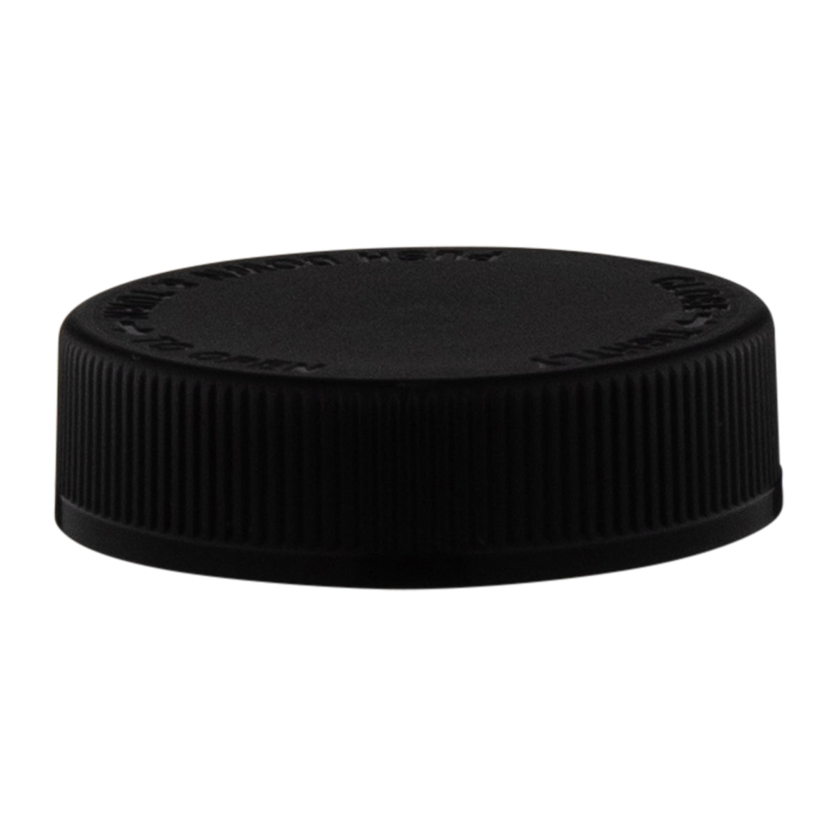 Child Resistant Plastic Caps | Debossed Ribbed w/ Foam Liner | 53mm - Black