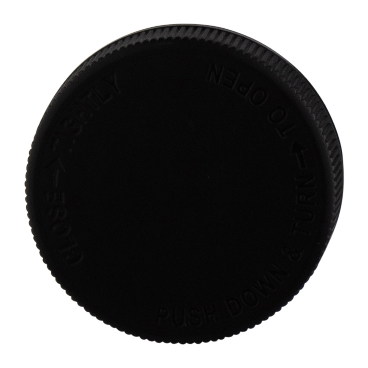 Child Resistant Plastic Caps | Debossed Ribbed w/ Foam Liner | 53mm - Black