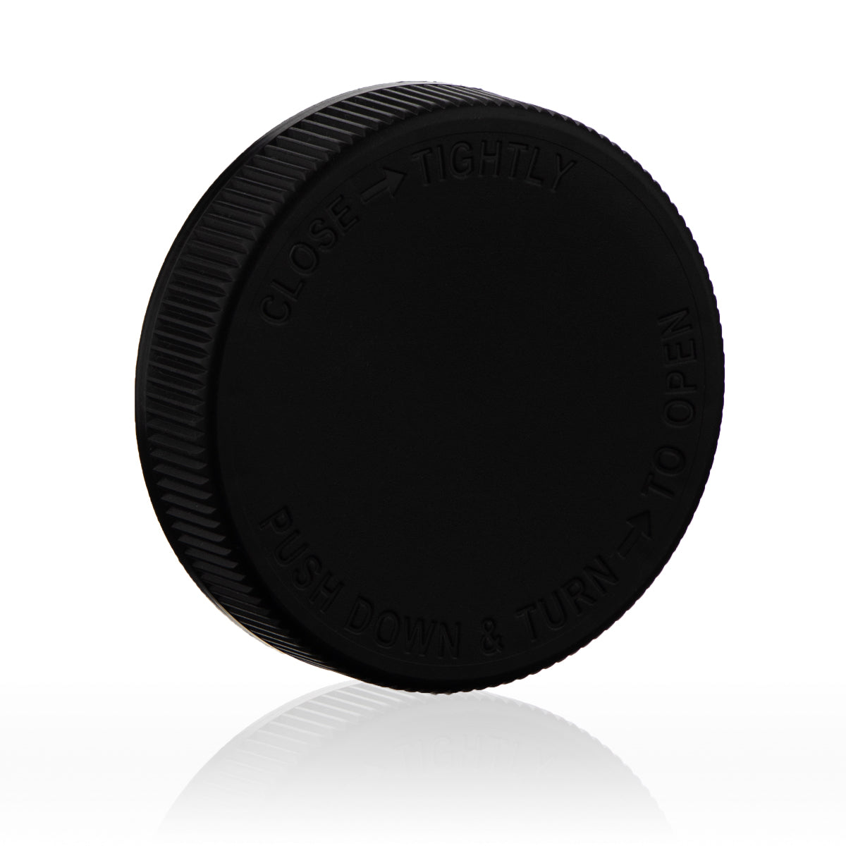 Child Resistant Plastic Caps | Debossed Ribbed w/ Foam Liner | 63mm - Black