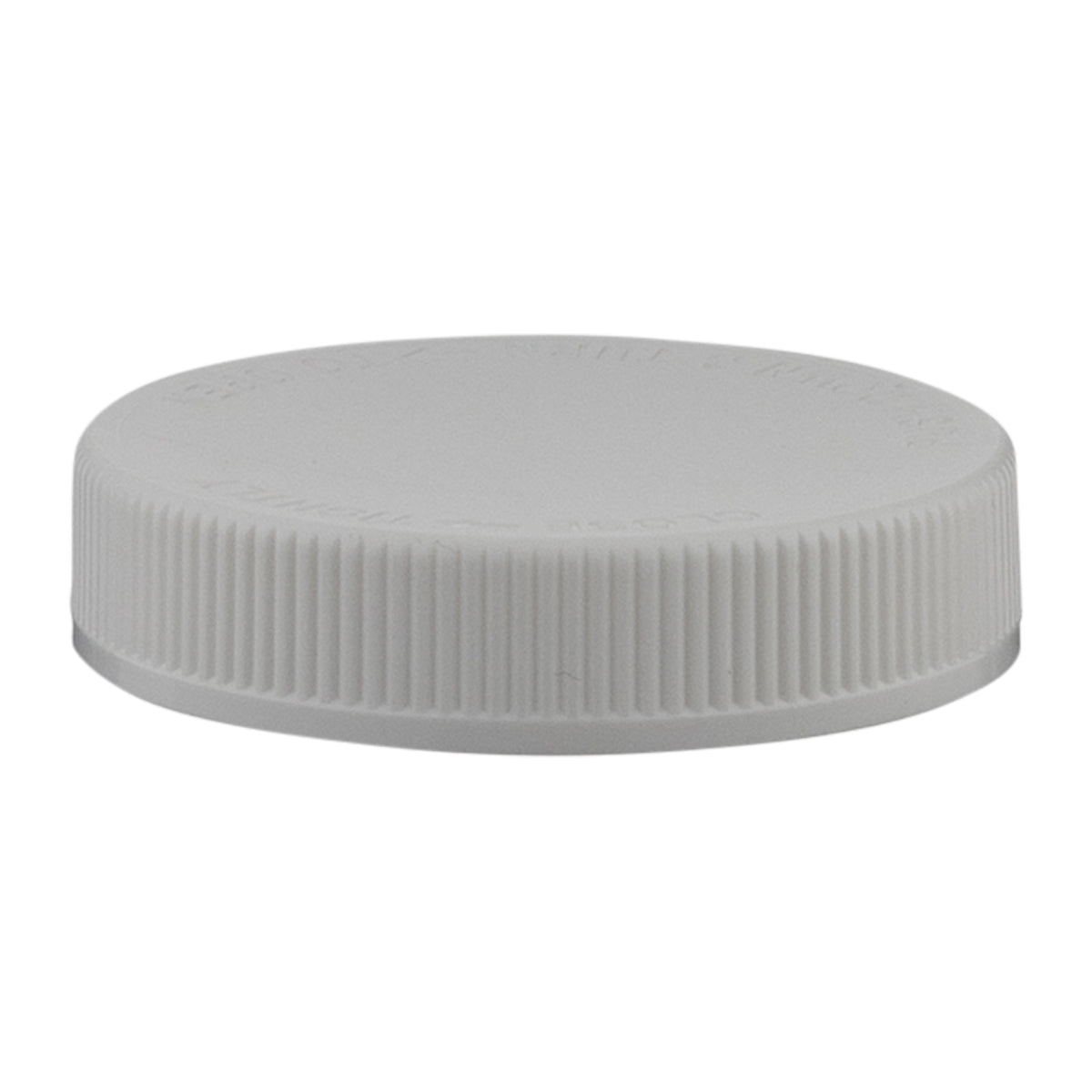 Child Resistant Plastic Caps | Debossed Text Matte Ribbed w/ Foam Liner | 70mm - White