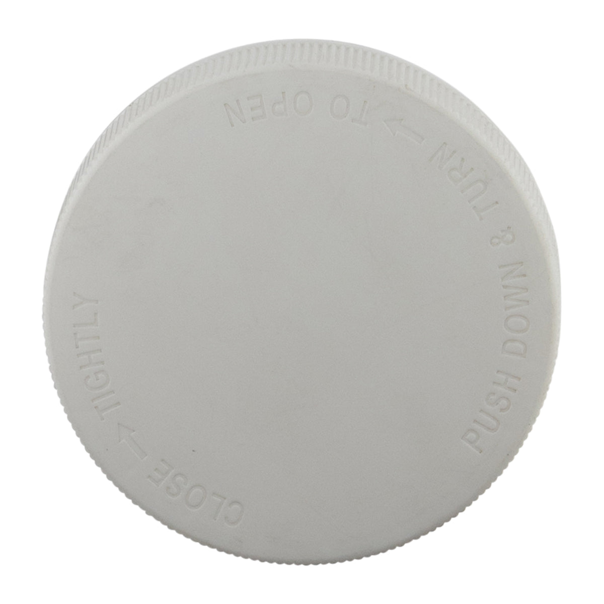 Child Resistant Plastic Caps | Ribbed Push Down & Turn w/ Foil Liner | 89mm - Matte White