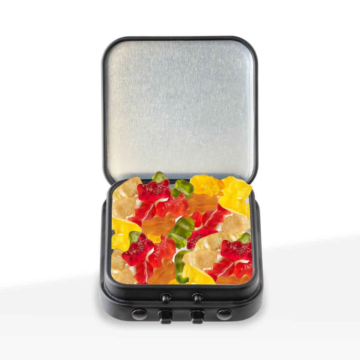 Edible Container | Metal Tin Child Resistant | 2x2 - Black - 100 Count - Biohazard Inc