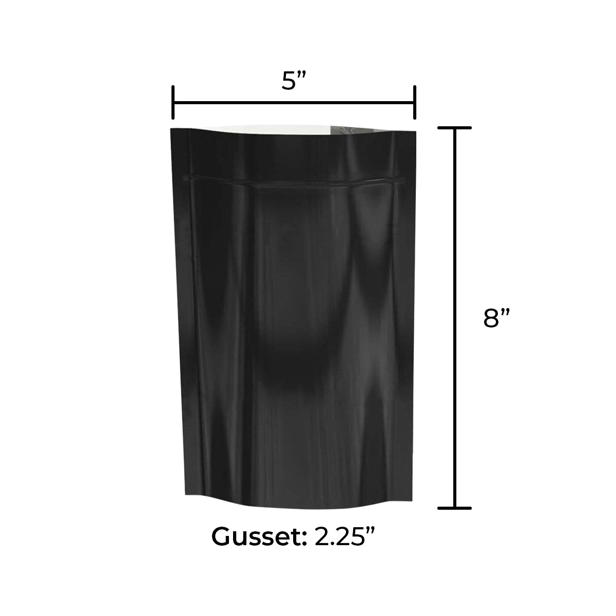 Tamper Evident | Glossy Black Vista Mylar Bags | 5" x 8" - 14g - 1000 Count - Biohazard Inc - Tear Notch