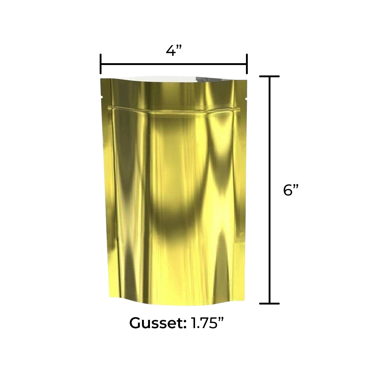 Tamper Evident | Glossy Gold Vista Mylar Bags | 4" x 6" - 7g - 1000 Count - Biohazard Inc - Tear Notch