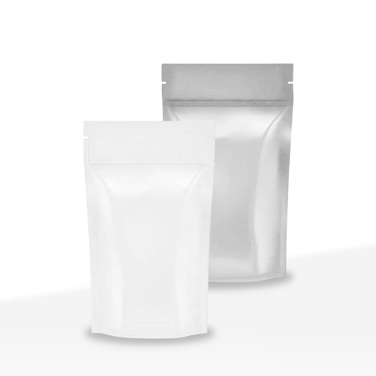 Tamper Evident | Glossy White Vista Mylar Bags | 4" x 6.5" - 7g - 1000 Count - Biohazard Inc - Tear Notch