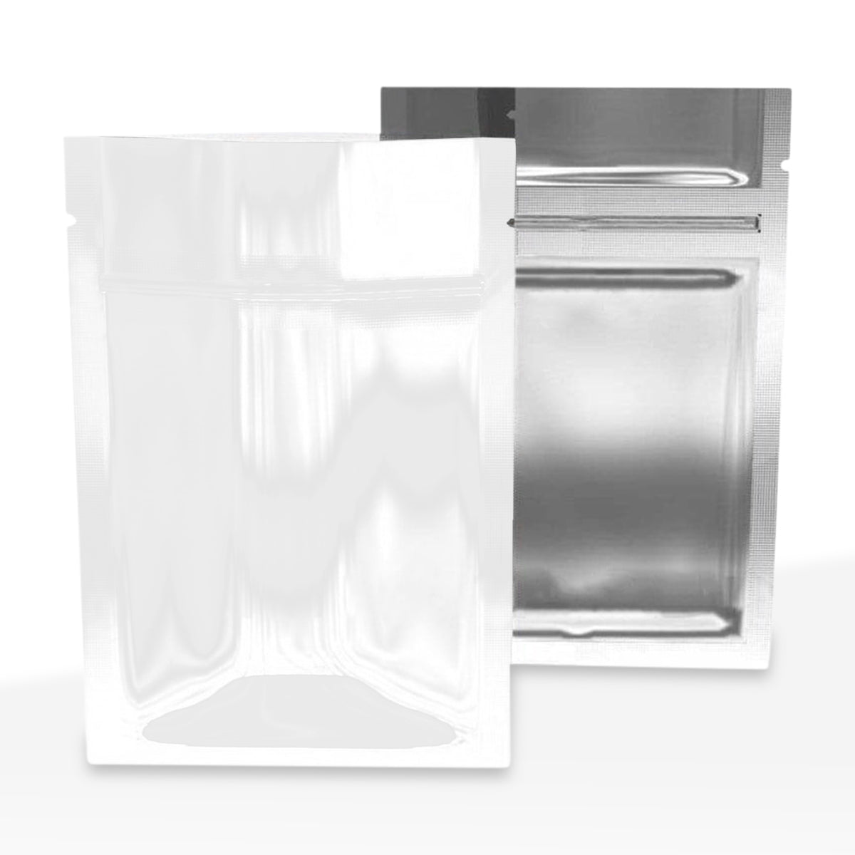 Tamper Evident | Glossy White Vista Mylar Bags | 3" x 4.5" - 1g - 1000 Count - Biohazard Inc - Tear Notch
