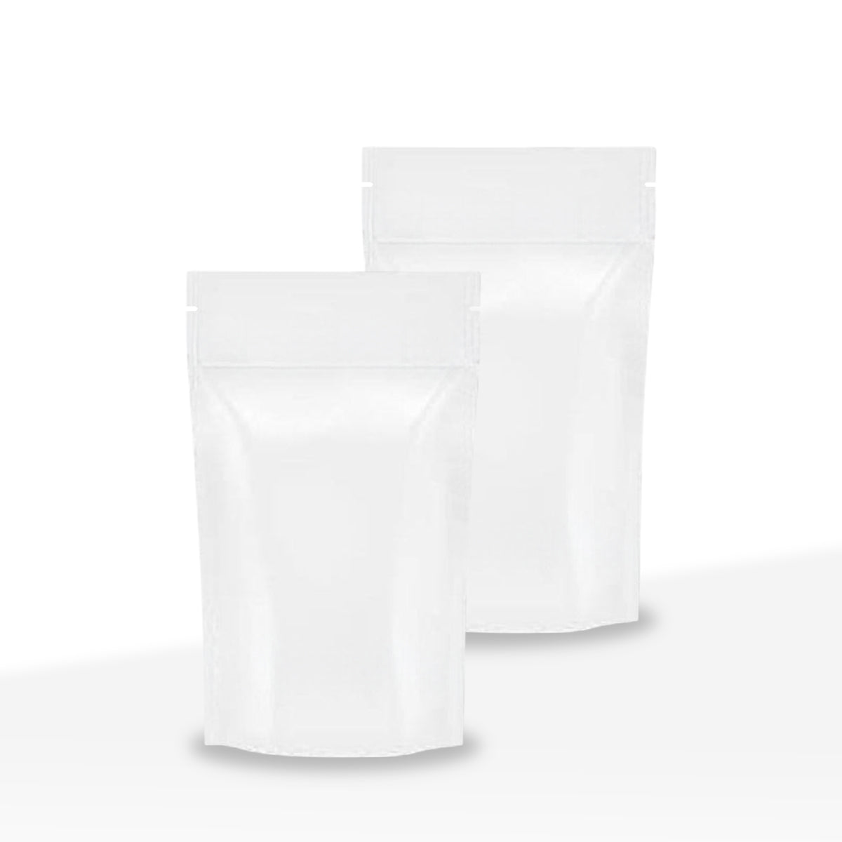 Tamper Evident | Glossy White Mylar Bags | 3.5" x 5" - 3.5g - 1000 Count - Tear Notch - Biohazard Inc
