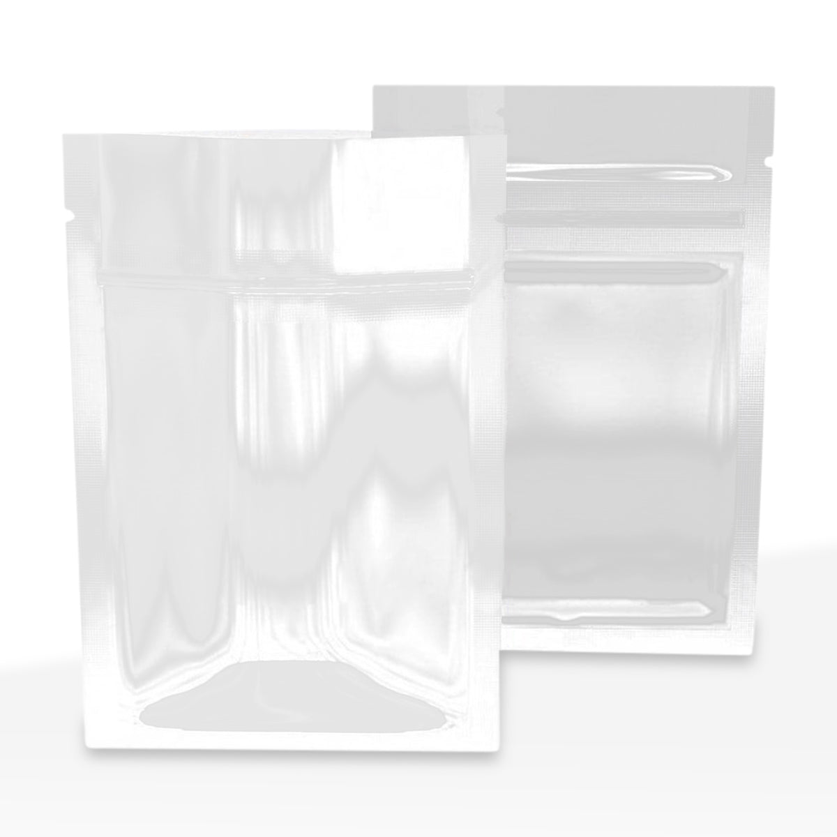 Tamper Evident | Glossy White Mylar Bags | 3" x 4.5" - 1g - 1000 Count - Biohazard Inc - No Tear Notch - Tear Notch