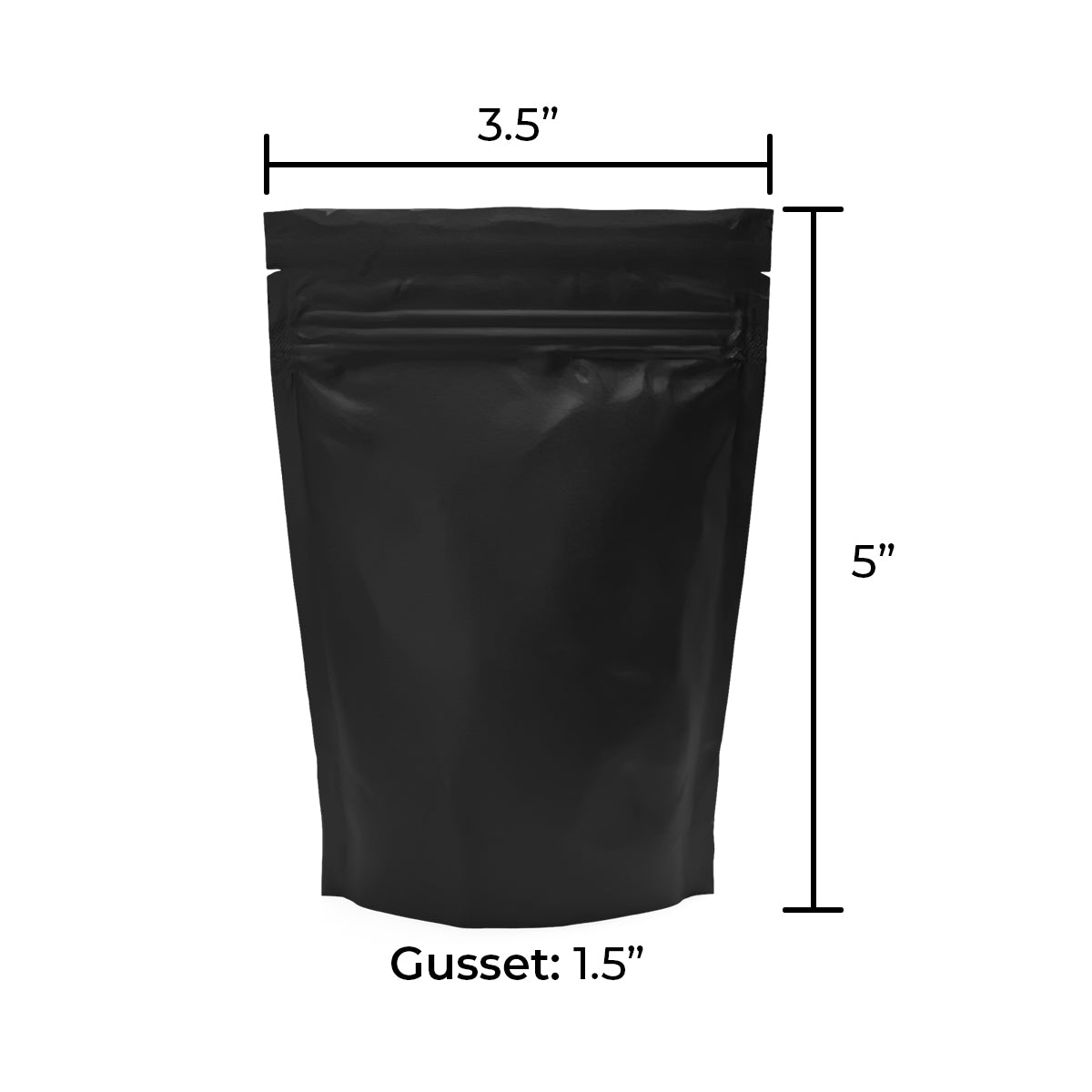 Child Resistant Mylar Bags | Matte Black Vista w/ Tear Notch | 3.5" x 5" - 3.5g - 500 Count - Biohazard Inc - Tear Notch