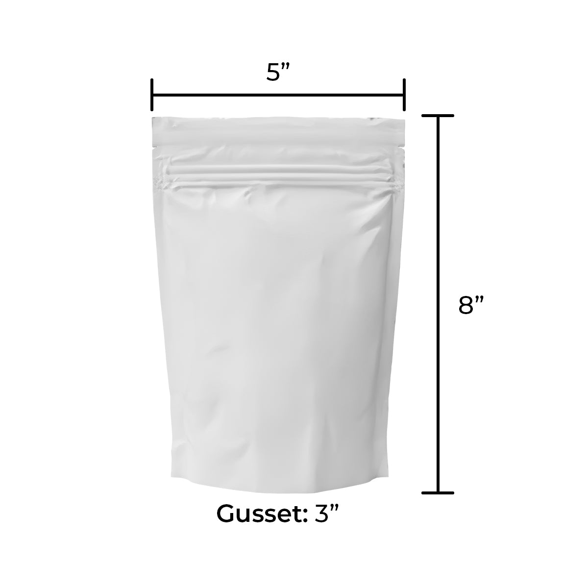 Child Resistant Mylar Bags |  Matte White Vista w/ Tear Notch | 5" x 8" - 14g - 500 Count - Biohazard Inc - Tear Notch
