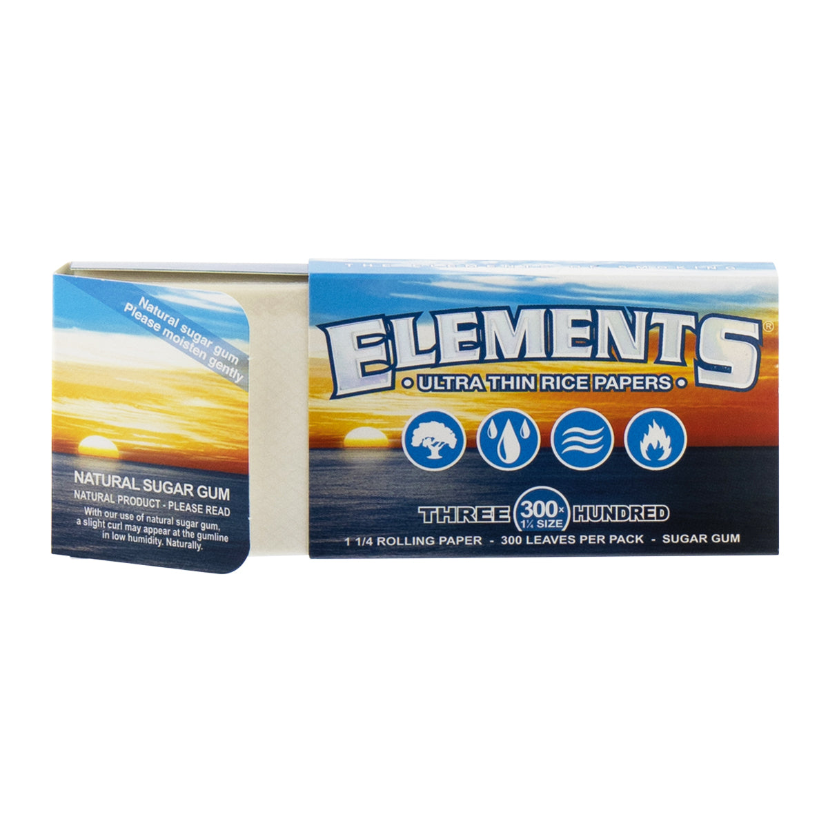 Elements® | 1¼ Size 300's Ultra Thin Rice Rolling Paper | 78mm - White - 20 Count