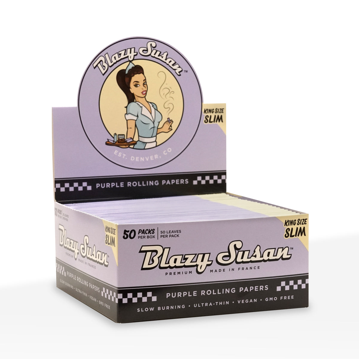 Blazy Susan |  Purple Rolling Papers King Slim Size |  109mm - 50 Booklets