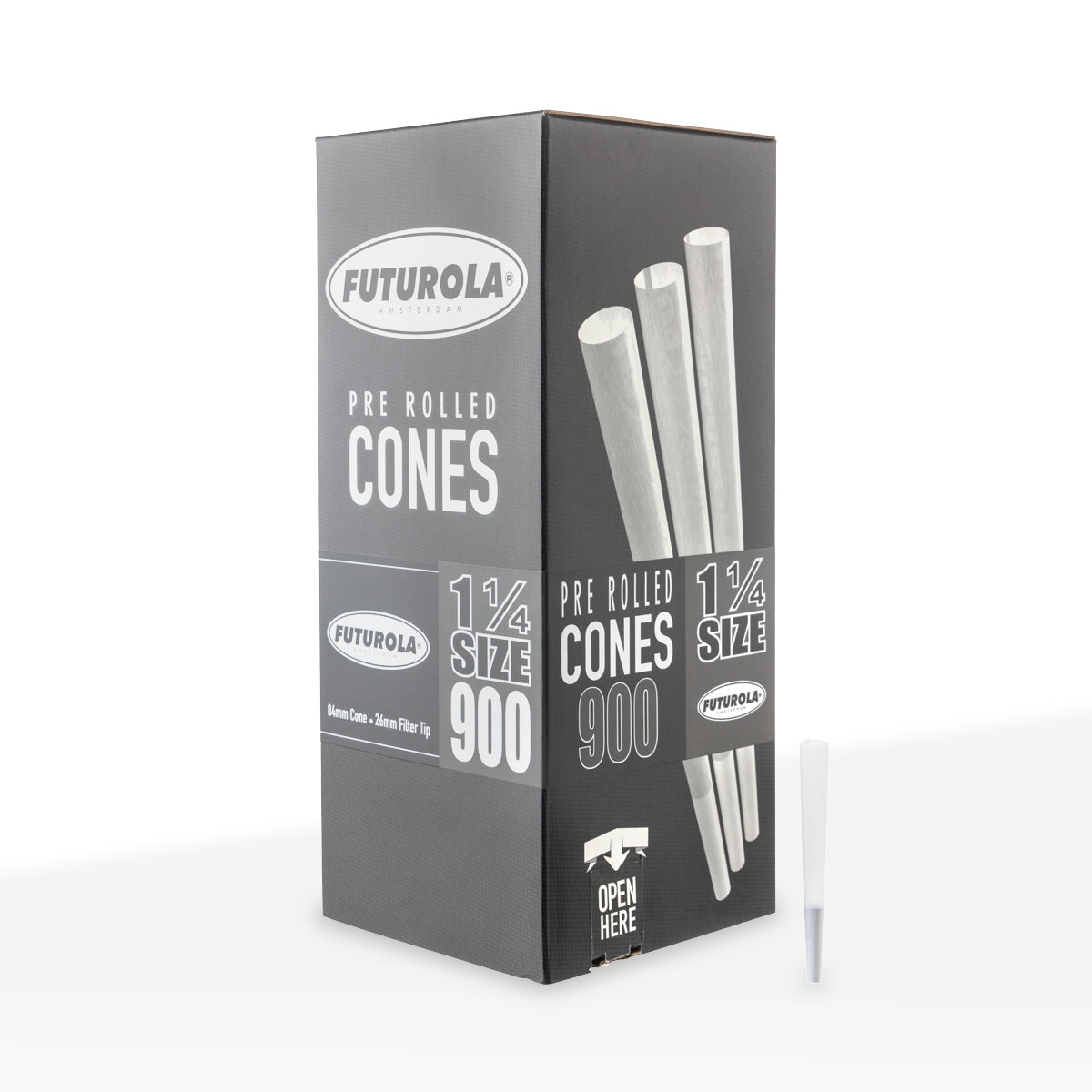 FUTUROLA® | Pre-Rolled Cones 1¼ Size | 84mm - White Paper - 900 Count