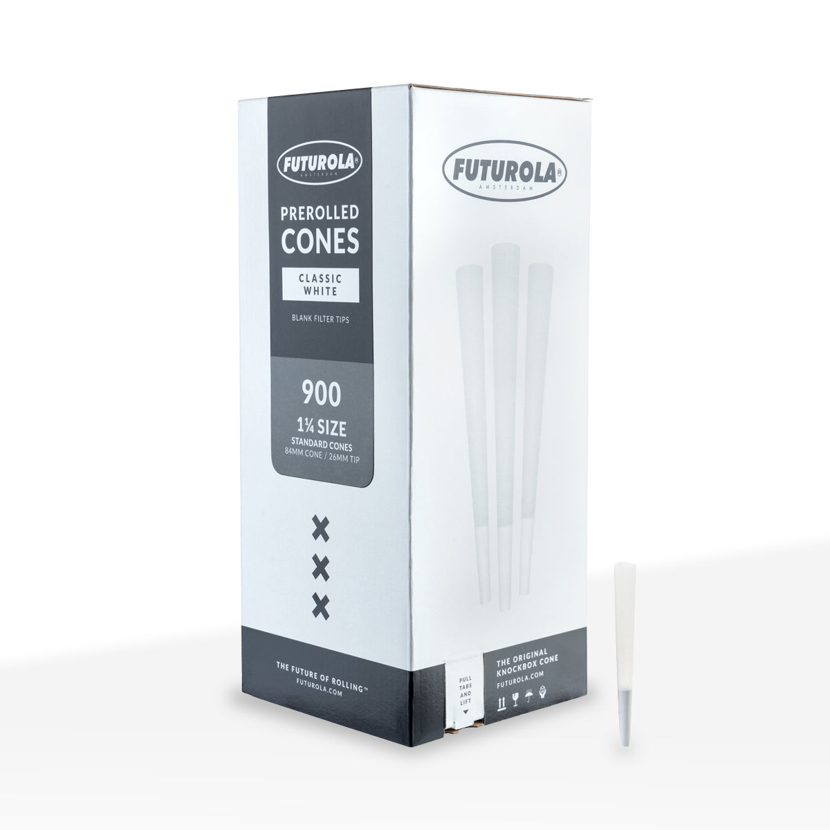 FUTUROLA® | Pre-Rolled Cones 1¼ Size | 84mm - White Paper - 900 Count