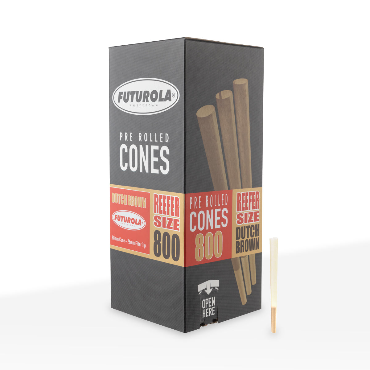 FUTUROLA® | Pre-Rolled Cones Reefer Size | 98mm - Dutch Brown - 800 Count
