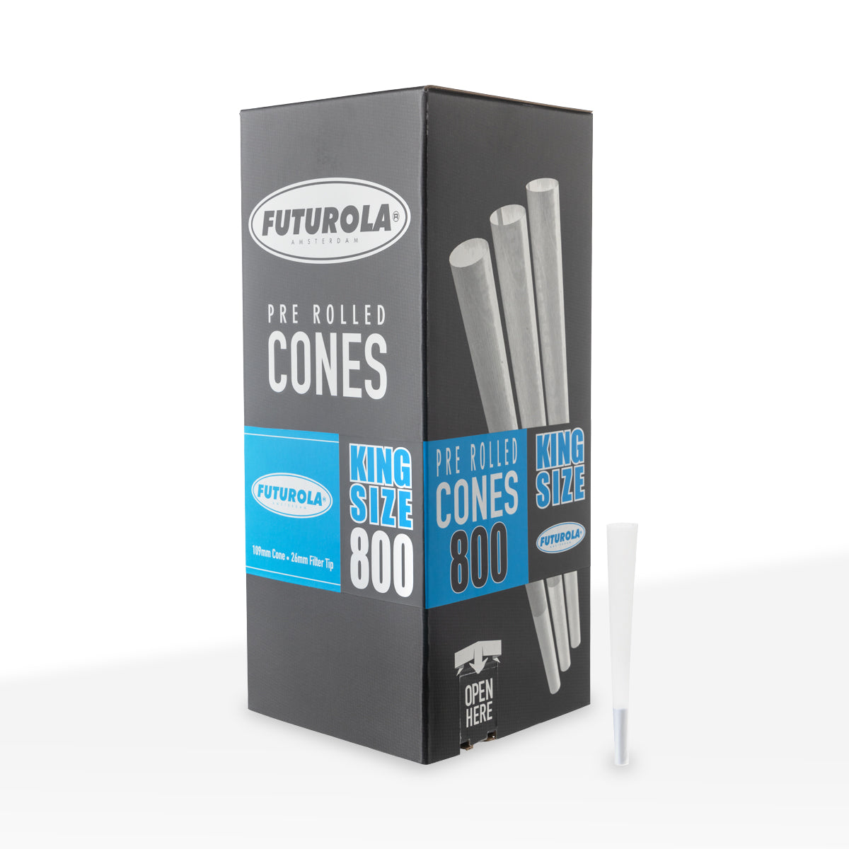 FUTUROLA® | Pre-Rolled Cones King Size | 110mm - White Paper - 800 Count