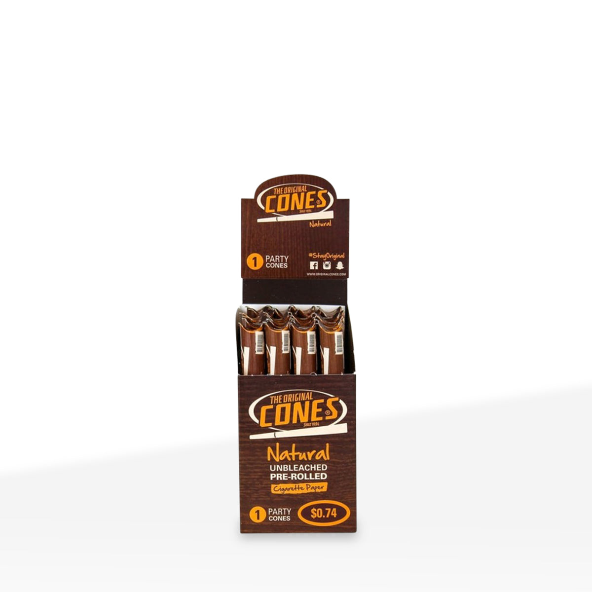 The Original Cones | Natural Pre-Rolled Cones Party Size | 140mm - Unbleached Brown - 24 Count