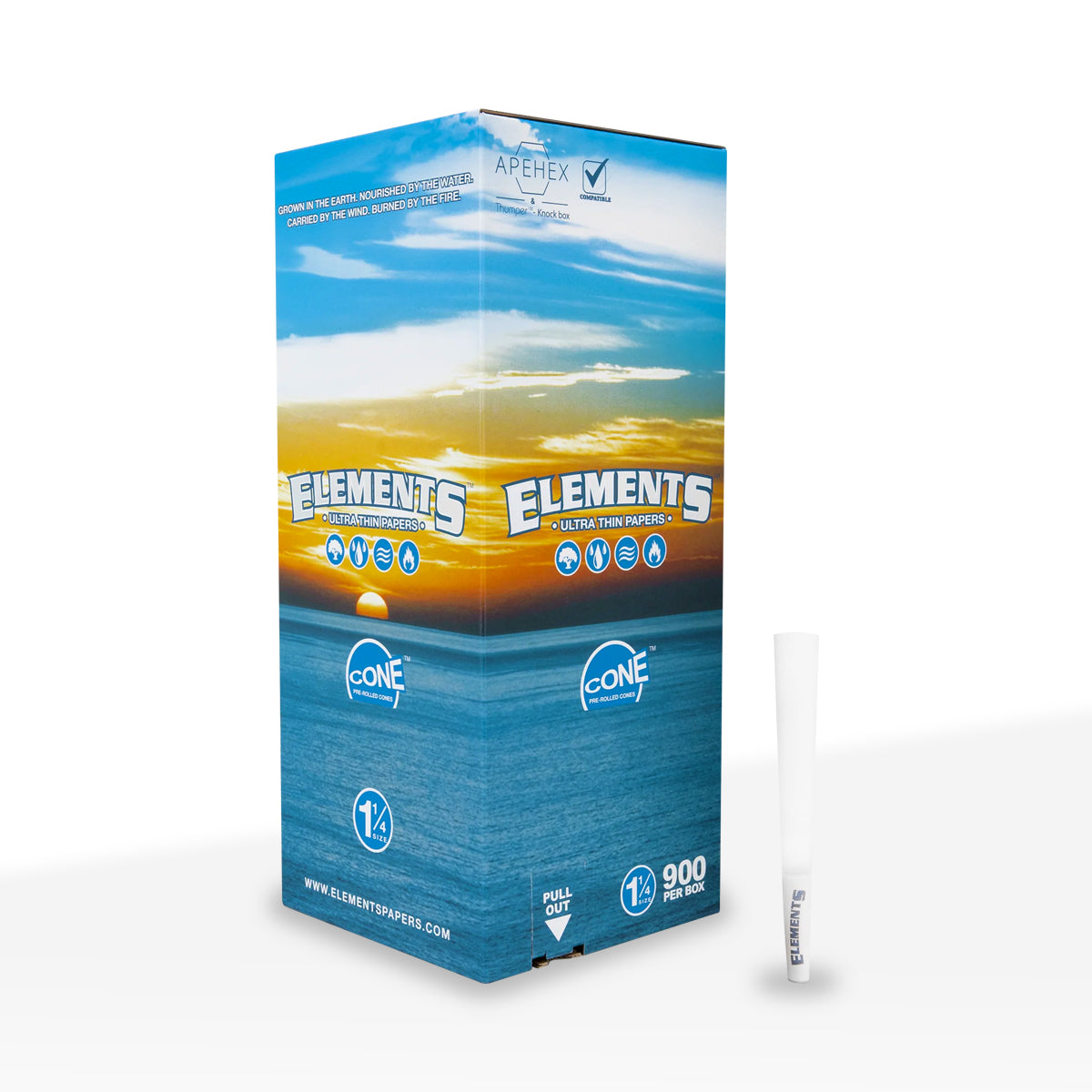 Elements® | Ultra Thin 1¼ Size Pre-Rolled Cones | 84mm - Rice Paper - 900 Count - Biohazard Inc