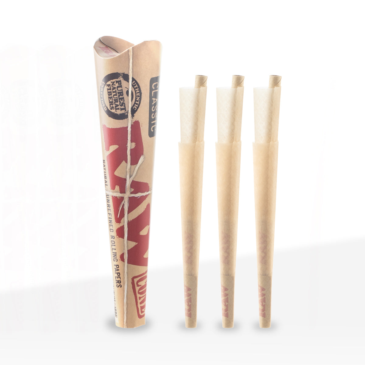 RAW® | Pre-Rolled Cones Classic 1¼ 6-Pack | 84mm - Unbleached - 32 Count