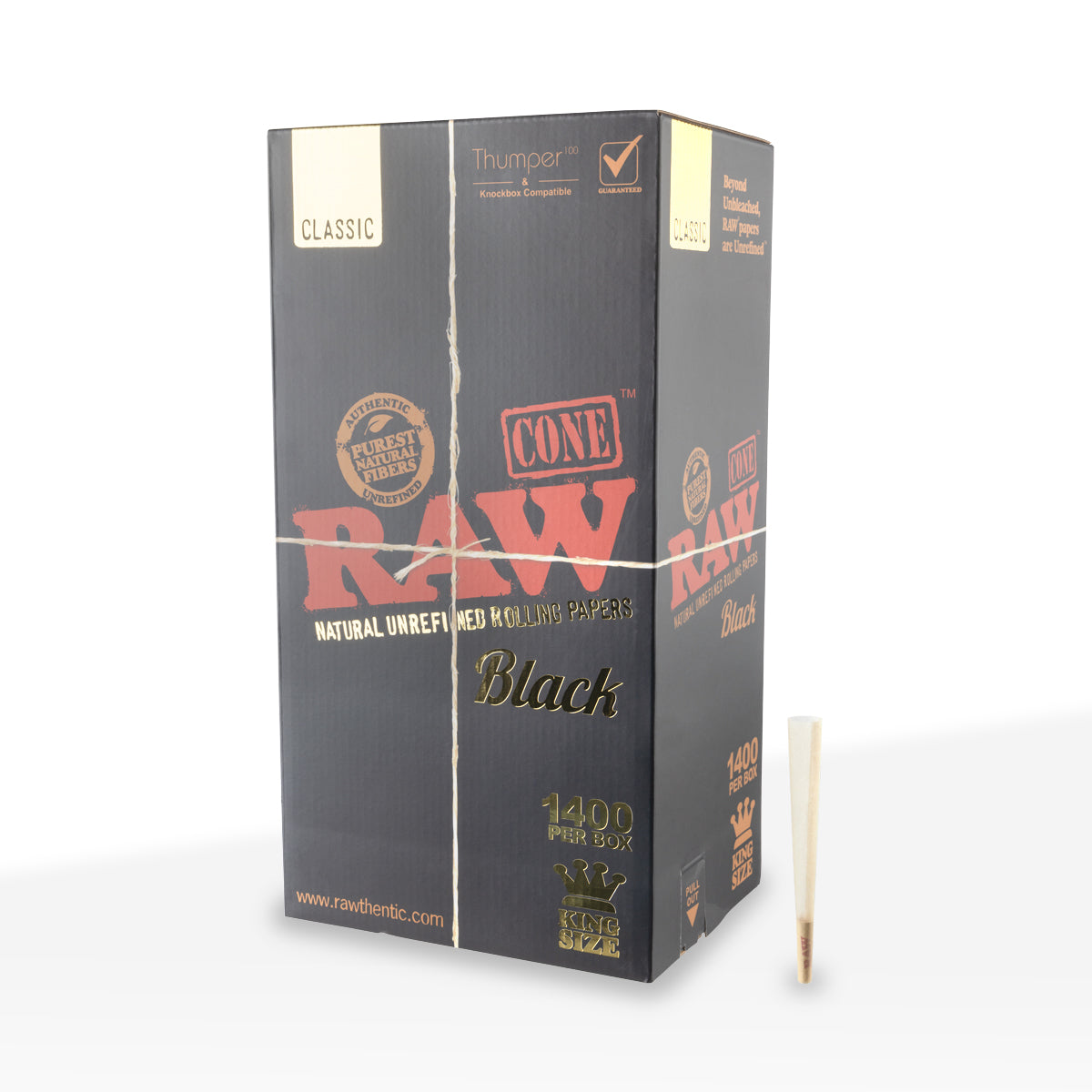 RAW® | Pre-Rolled Black Cones King Size | 109mm - Unbleached Black - 1,400 Count