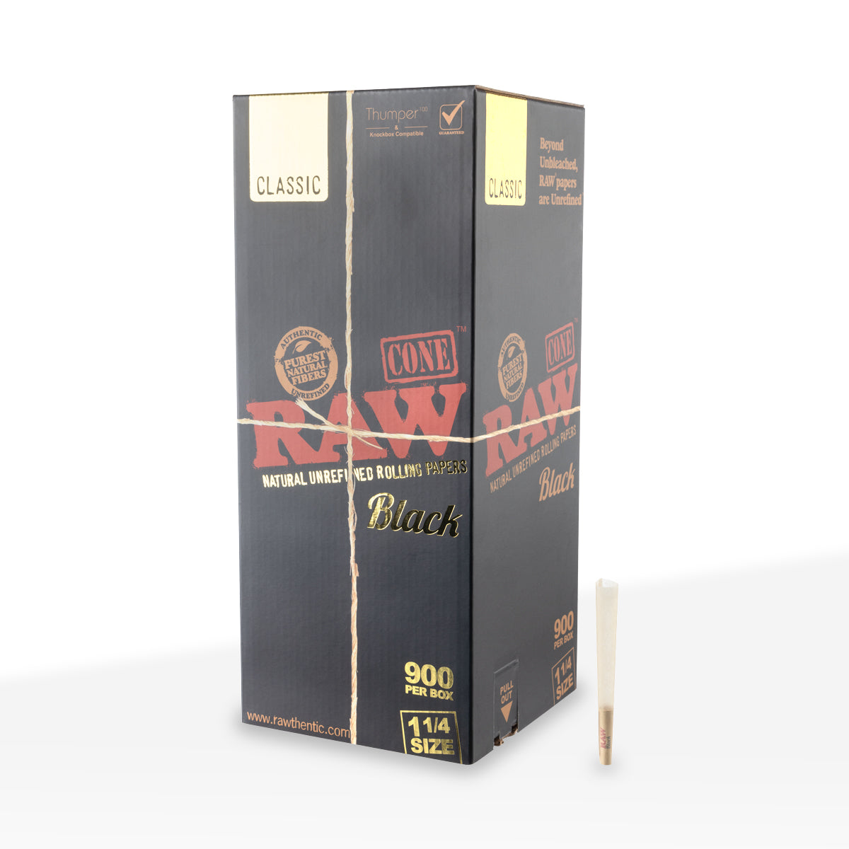RAW® | Pre-Rolled Cones Black Classic 1¼ Size | 84mm - Unbleached Black - 900 Count