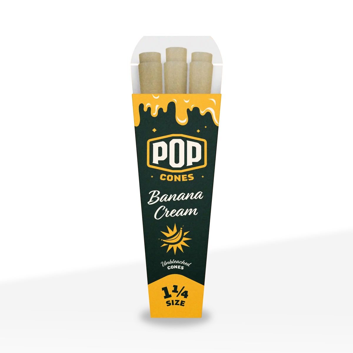 Pop Cones |  Pre-Rolled 1¼ Size 6-Pack Unbleached Cones | 84mm - Various Flavors - 24 Count - Biohazard Inc - Banana Cream