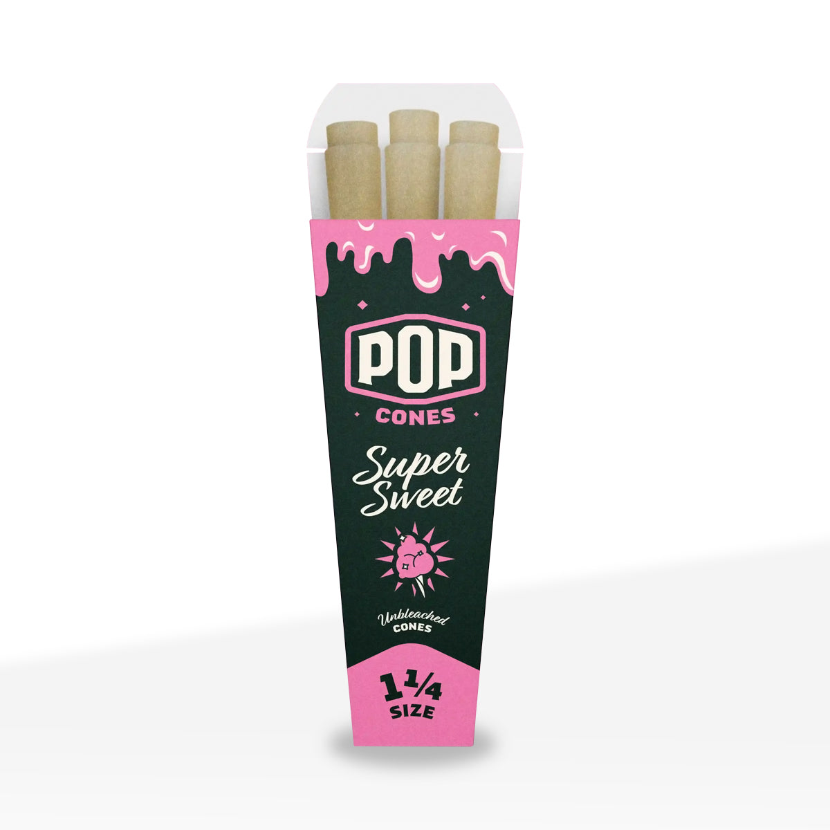 Pop Cones |  Pre-Rolled 1¼ Size 6-Pack Unbleached Cones | 84mm - Various Flavors - 24 Count - Biohazard Inc - Super Sweet