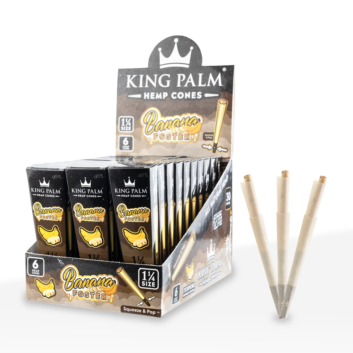 King Palm™ | Hemp 1¼ 6-Pack Cones | 84mm - Various Flavors - 30 Count