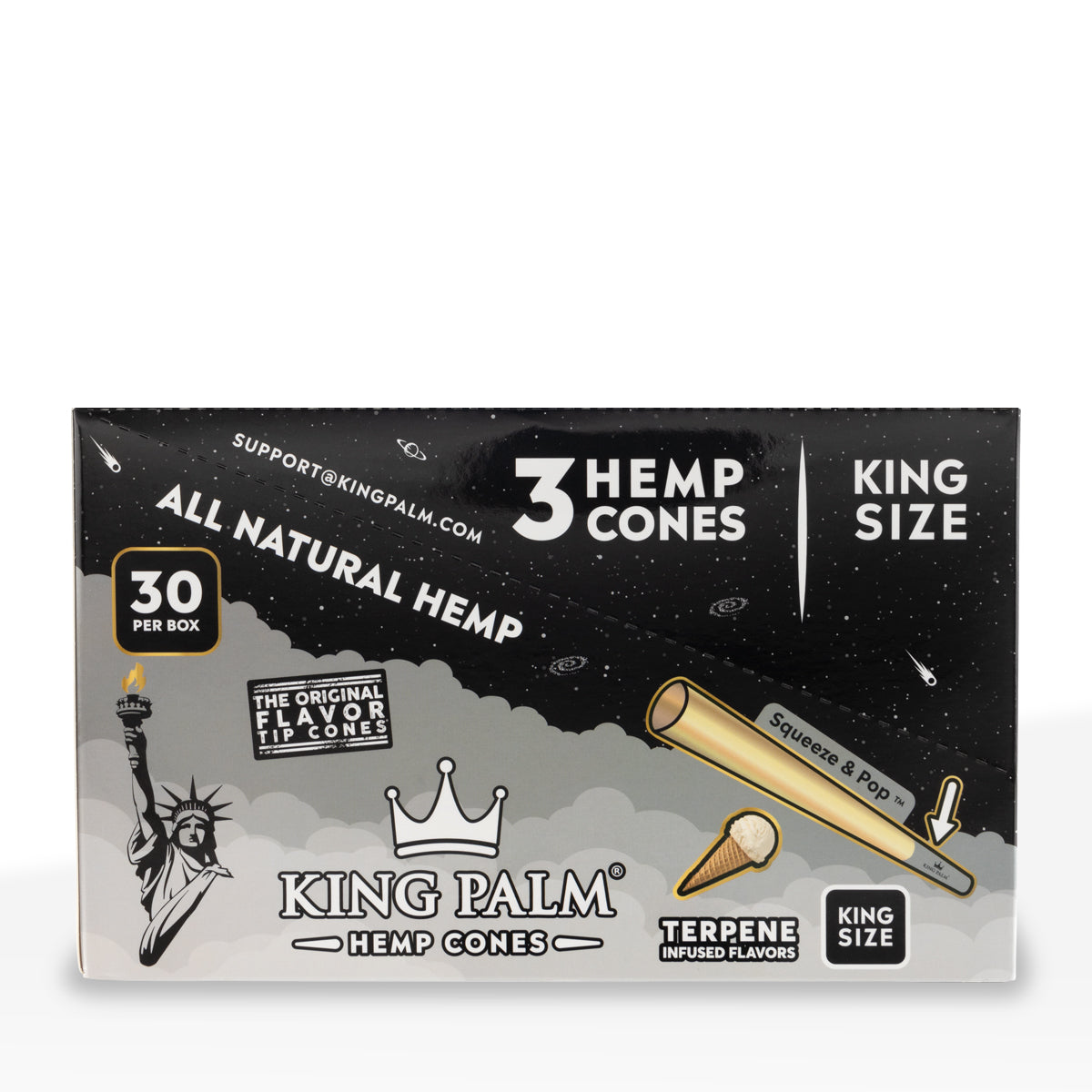 King Palm™ | Hemp King Size 3-Pack Cones | 109mm - Various Flavors - 30 Count