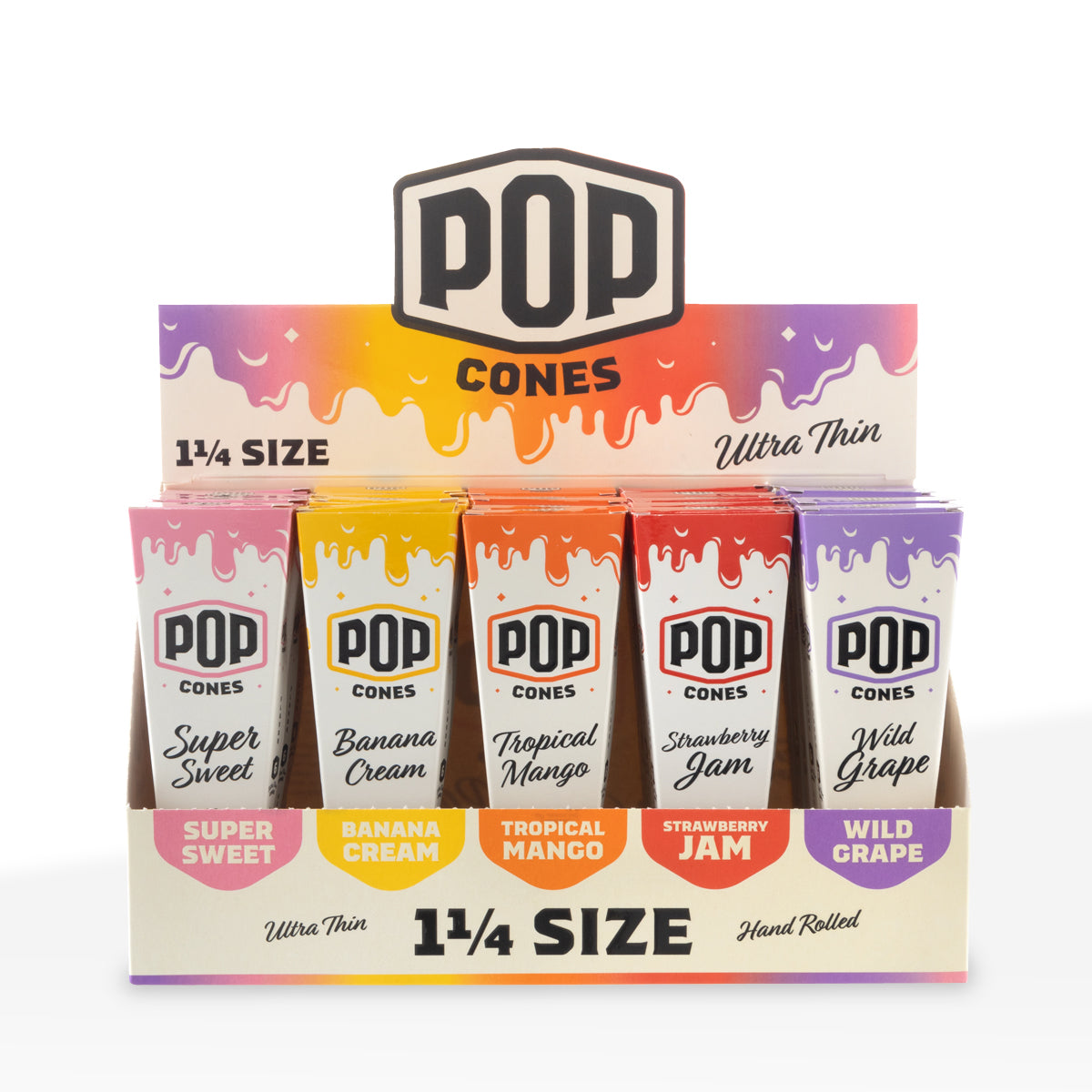 Pop Cones | Pre-Rolled Cones 1¼ Size | 84mm - Assorted Flavors - 6 Pack 25 Count - Ultra Thin