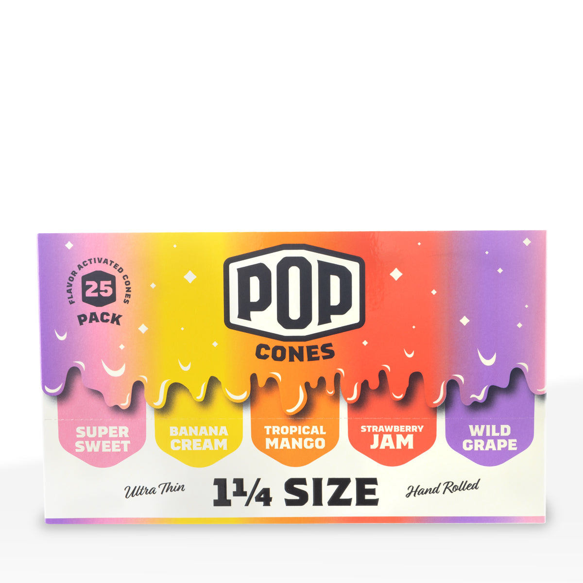 Pop Cones | Pre-Rolled Cones 1¼ Size | 84mm - Assorted Flavors - 6 Pack 25 Count - Ultra Thin