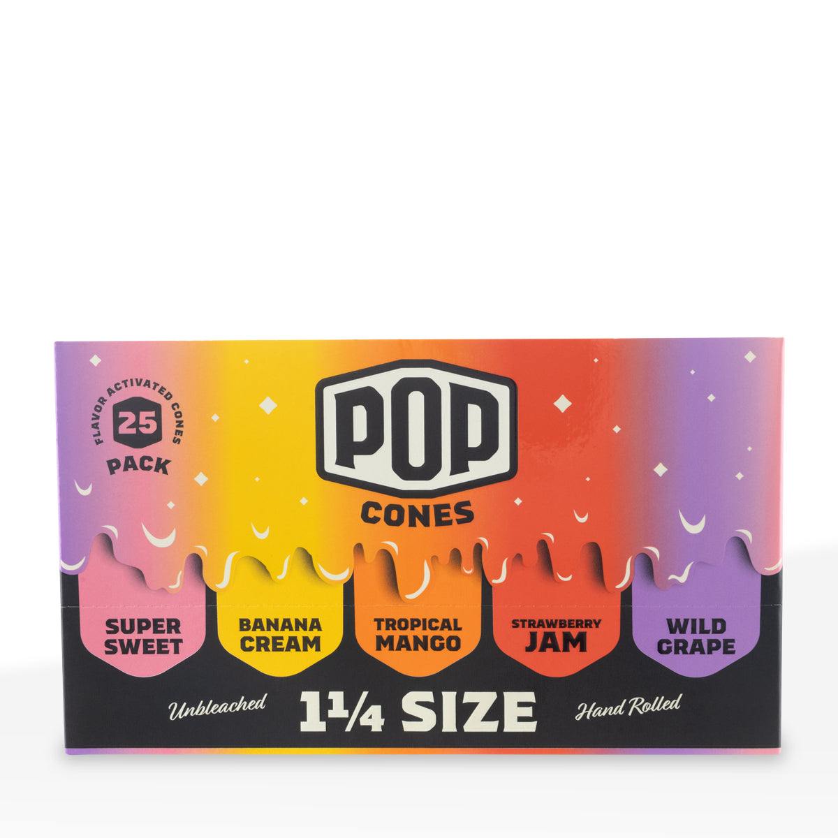 Pop Cones | Pre-Rolled Cones 1¼ Size | 84mm - Assorted Flavors - 6 Pack 25 Count - Unbleached Paper