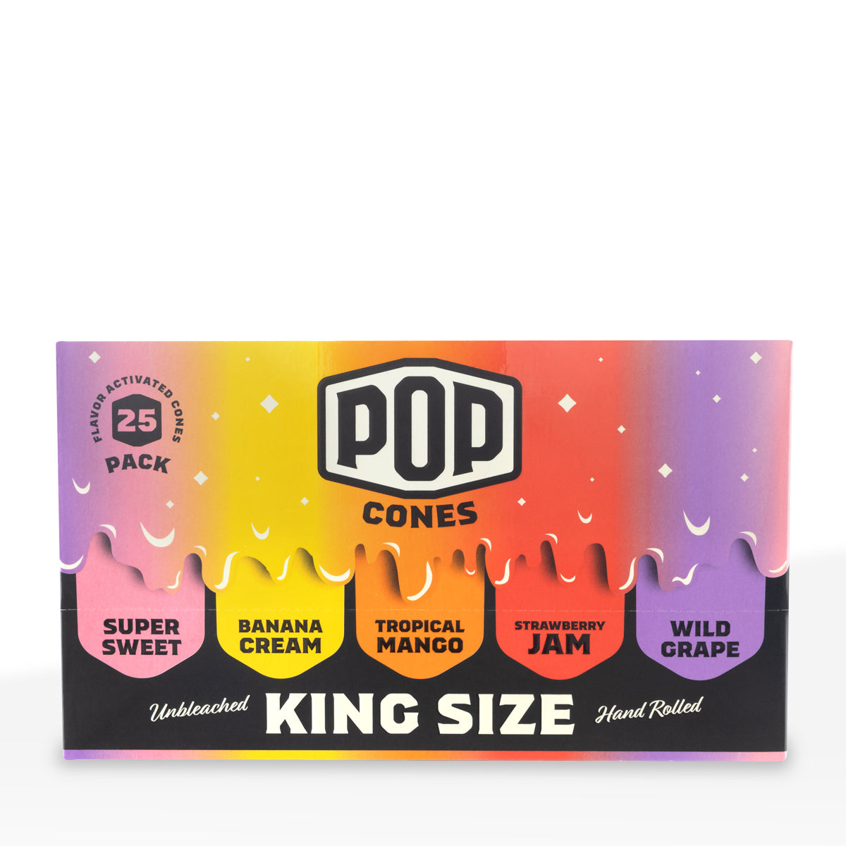 Pop Cones | Pre-Rolled Cones King Size | 109mm - Assorted Flavors - 3 Pack 25 Count - Unbleached Paper