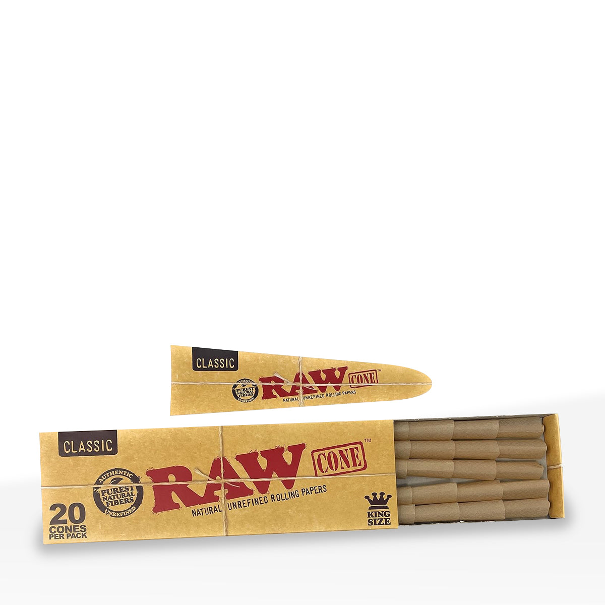 RAW® | Classic 20-Pack Pre-Rolled Cones | Various Sizes - Brown - 12 Count