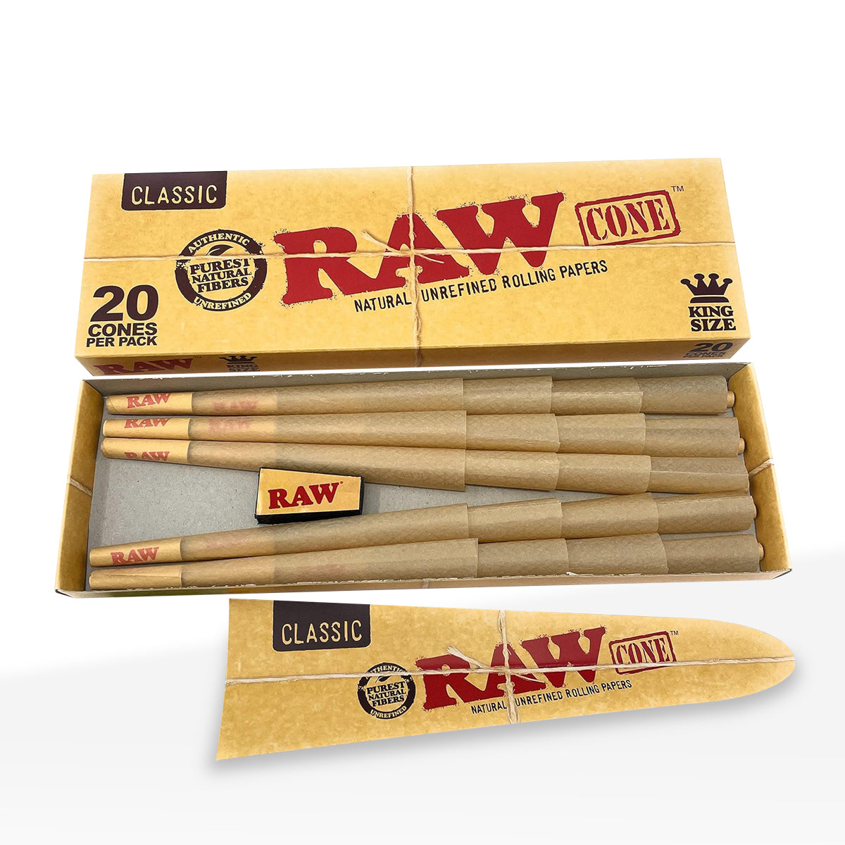 RAW® | Classic 20-Pack Pre-Rolled Cones | Various Sizes - Brown - 12 Count