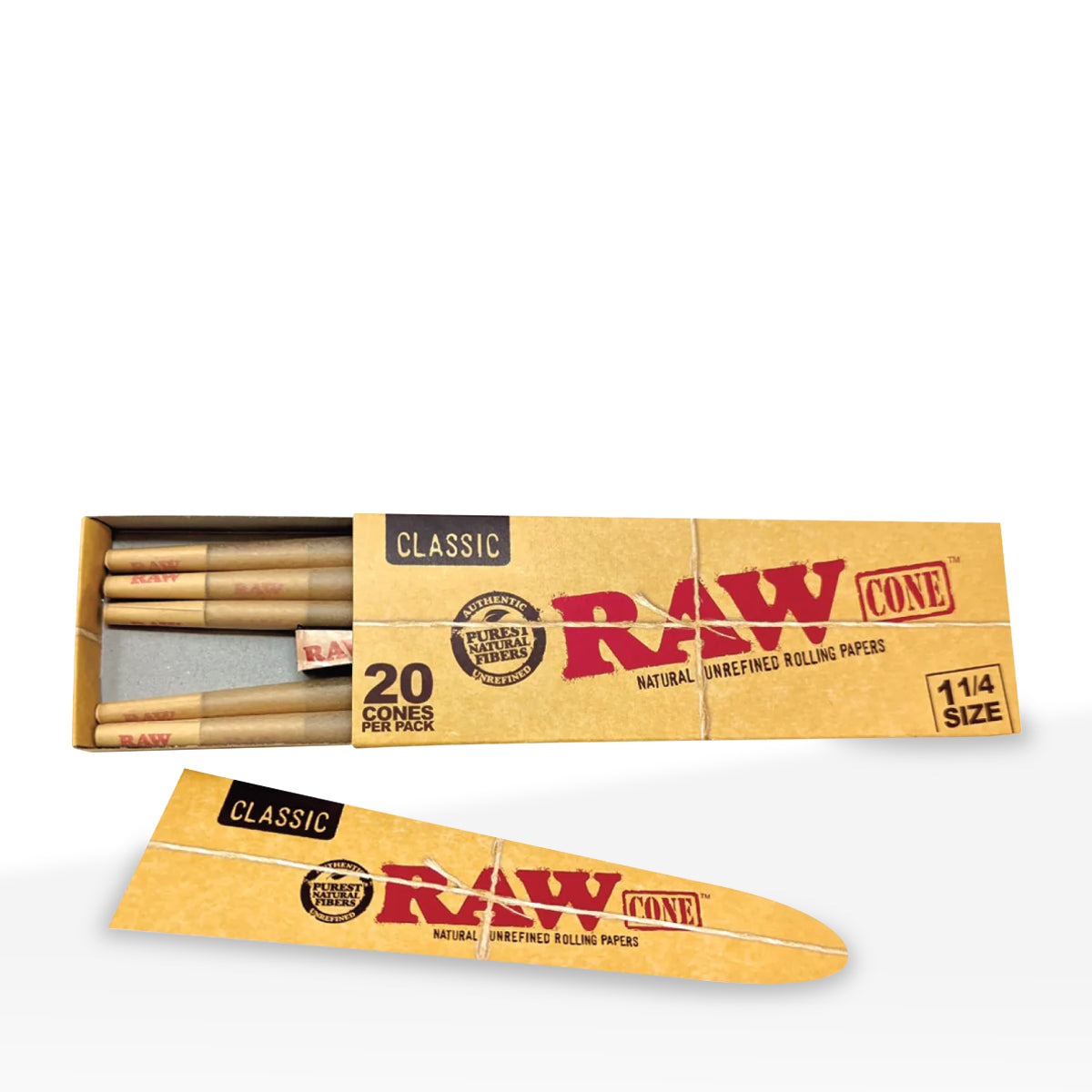 RAW® | Classic 20-Pack Pre-Rolled Cones | Various Sizes - Brown - 12 Count