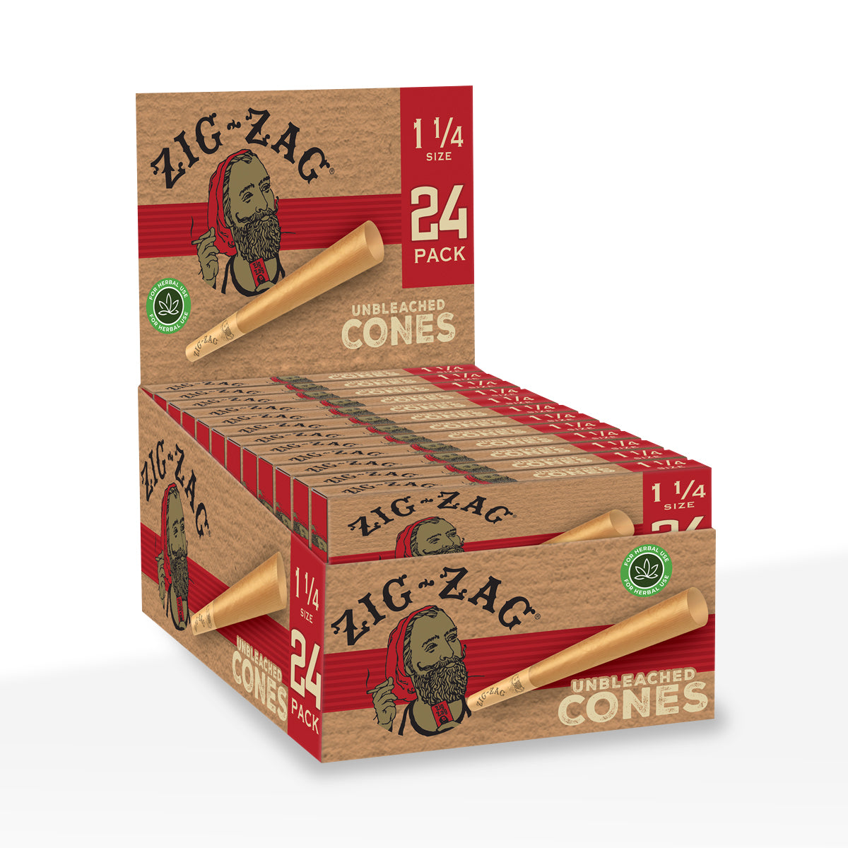 Zig-Zag® | Unbleached Pre-Rolled Cones | Various Sizes - Brown - 12 Count