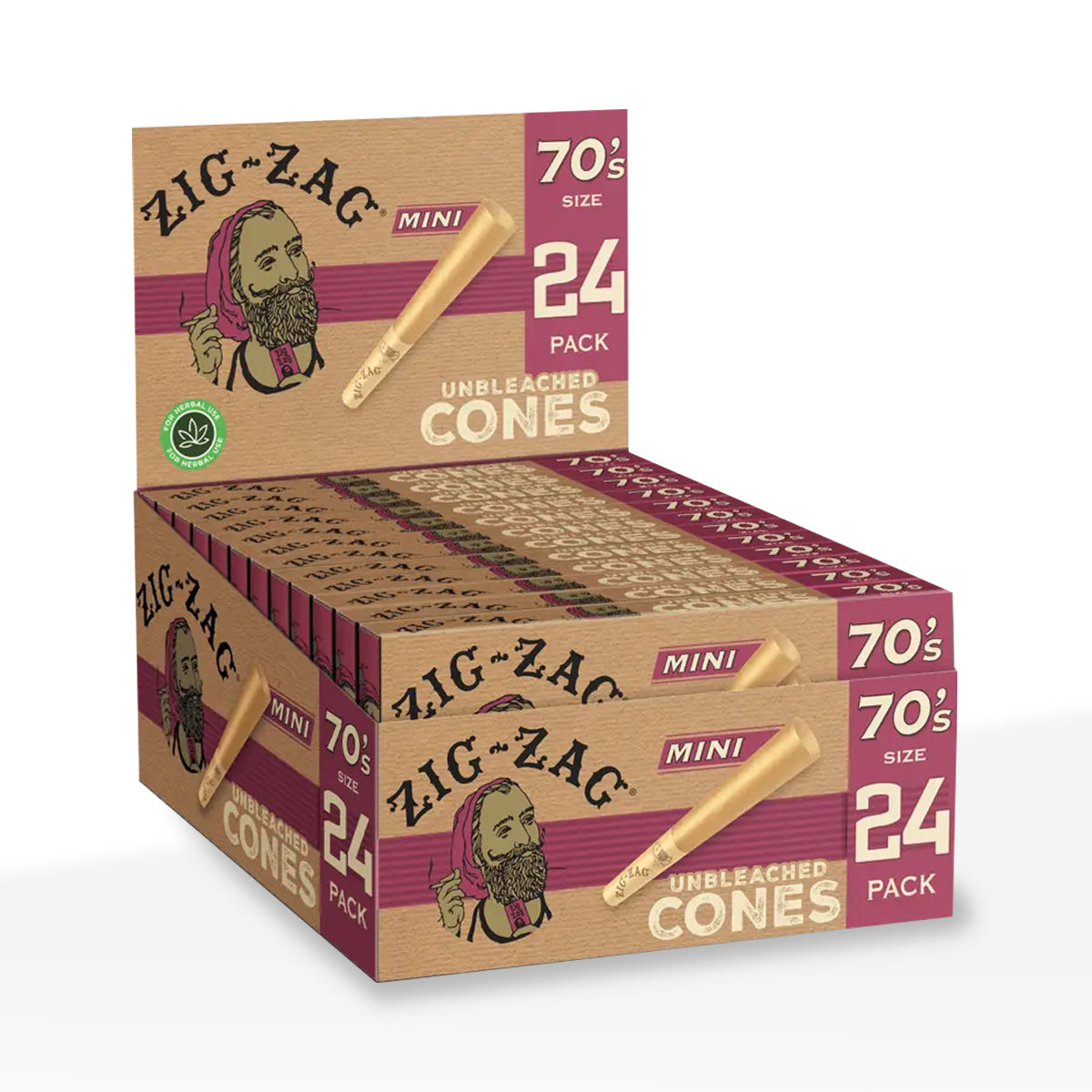 Zig-Zag® | Unbleached Pre-Rolled Cones | Various Sizes - Brown - 12 Count