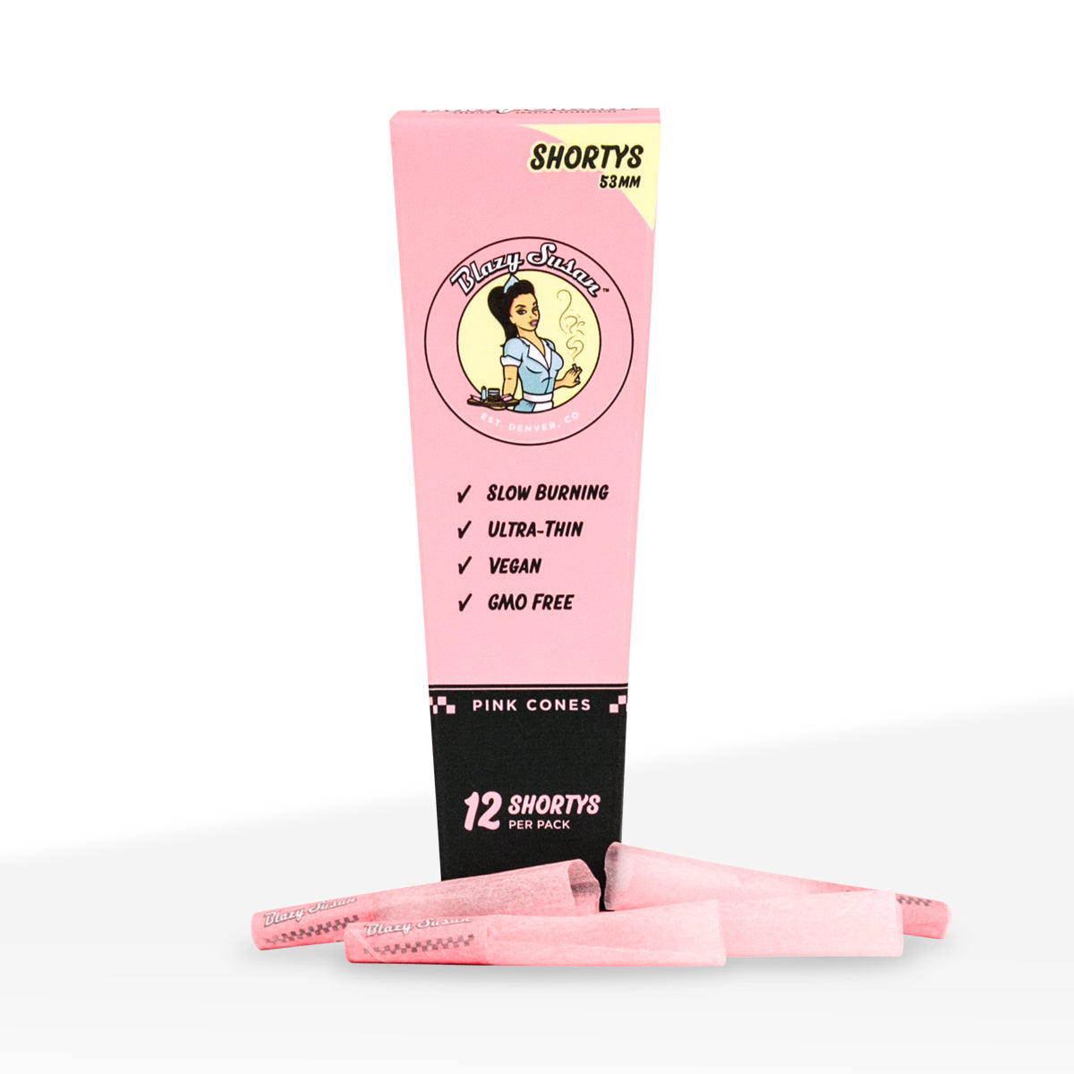 Blazy Susan | Shorty Sized Pre-Rolled Cones | 53mm - Pink - 21 Count