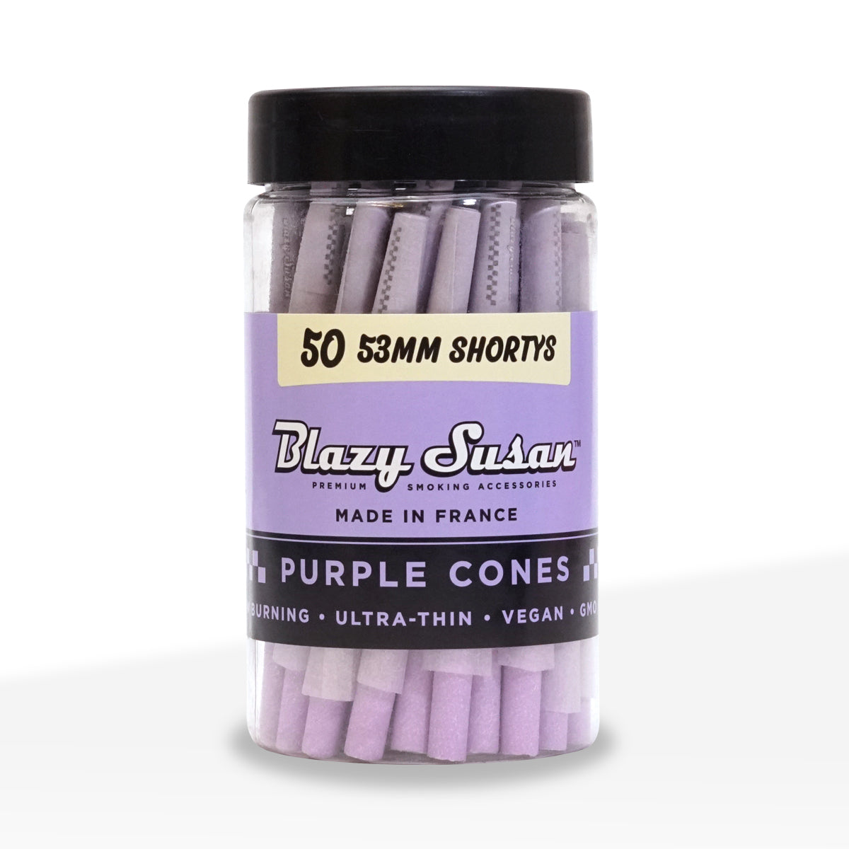 Blazy Susan | Shorty Sized Pre-Rolled Cones | 53mm - Purple - 50 Count