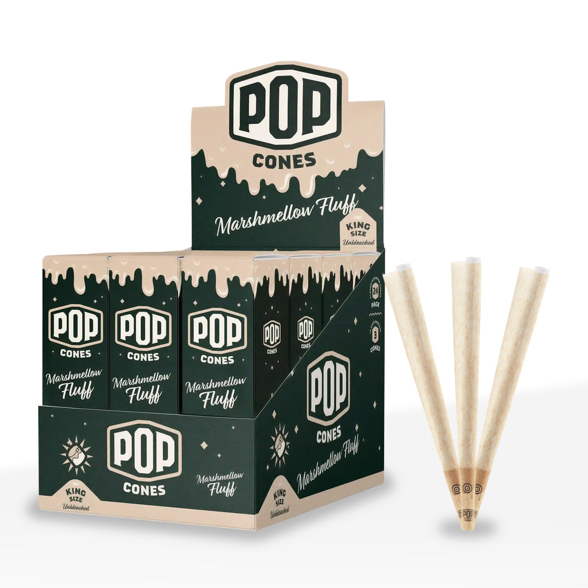 Pop Cones | King Size Pre-Rolled Cones | 109mm - Brown - 24 Count - Various Flavors - 3-Pack - Biohazard Inc - Marshmellow Fluff