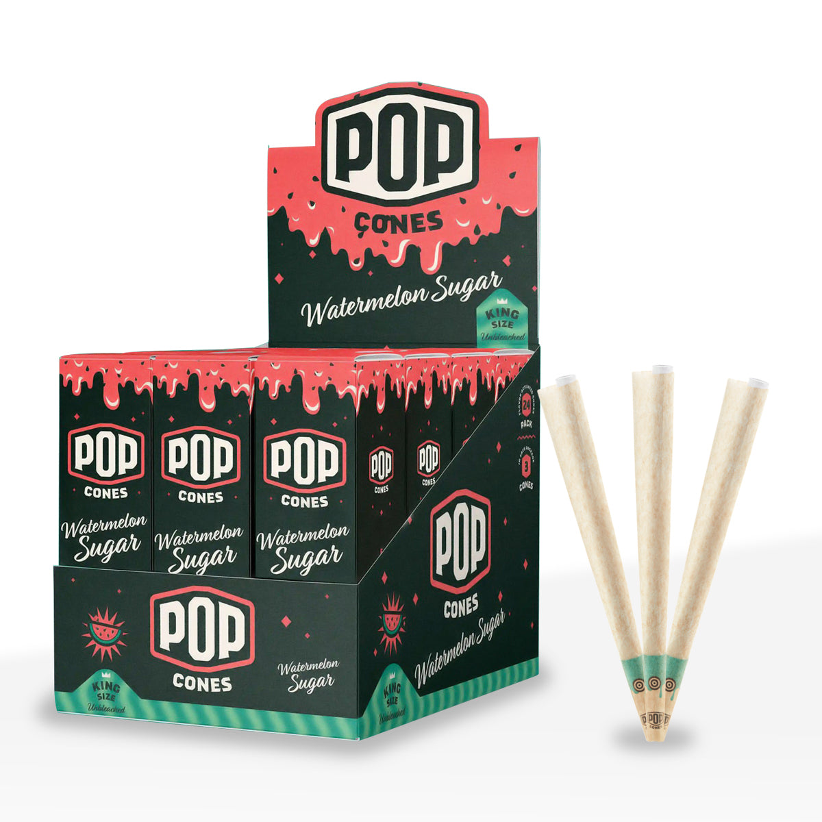 Pop Cones | King Size Pre-Rolled Cones | 109mm - Brown - 24 Count - Various Flavors - 3-Pack - Biohazard Inc - Watermelon Sugar