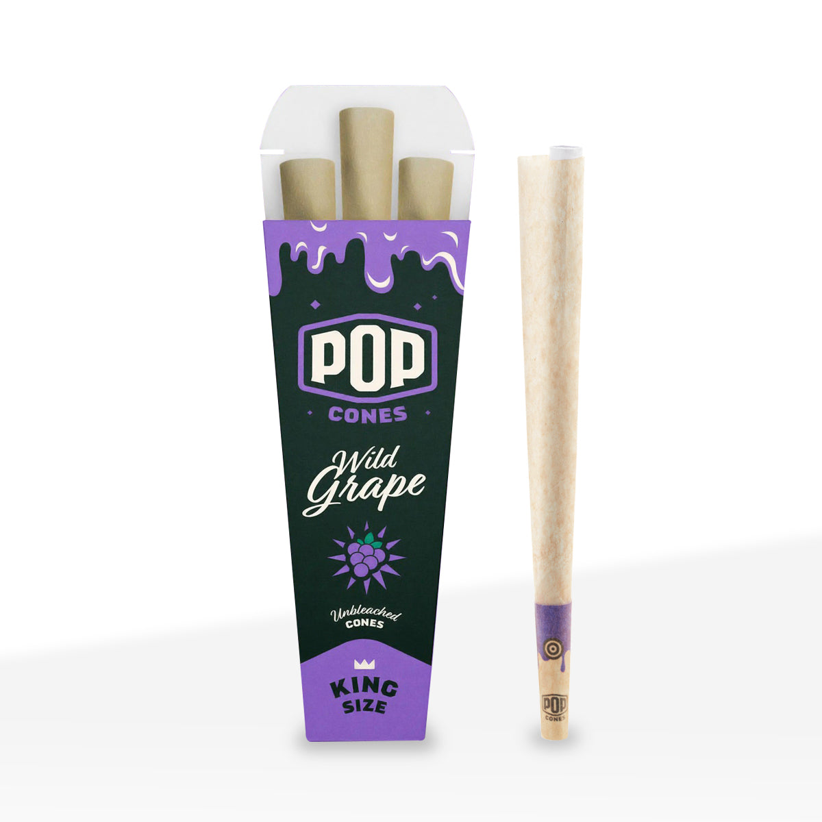 Pop Cones | King Size Pre-Rolled Cones | 109mm - Brown - 24 Count - Various Flavors - 3-Pack - Biohazard Inc - Wild Grape