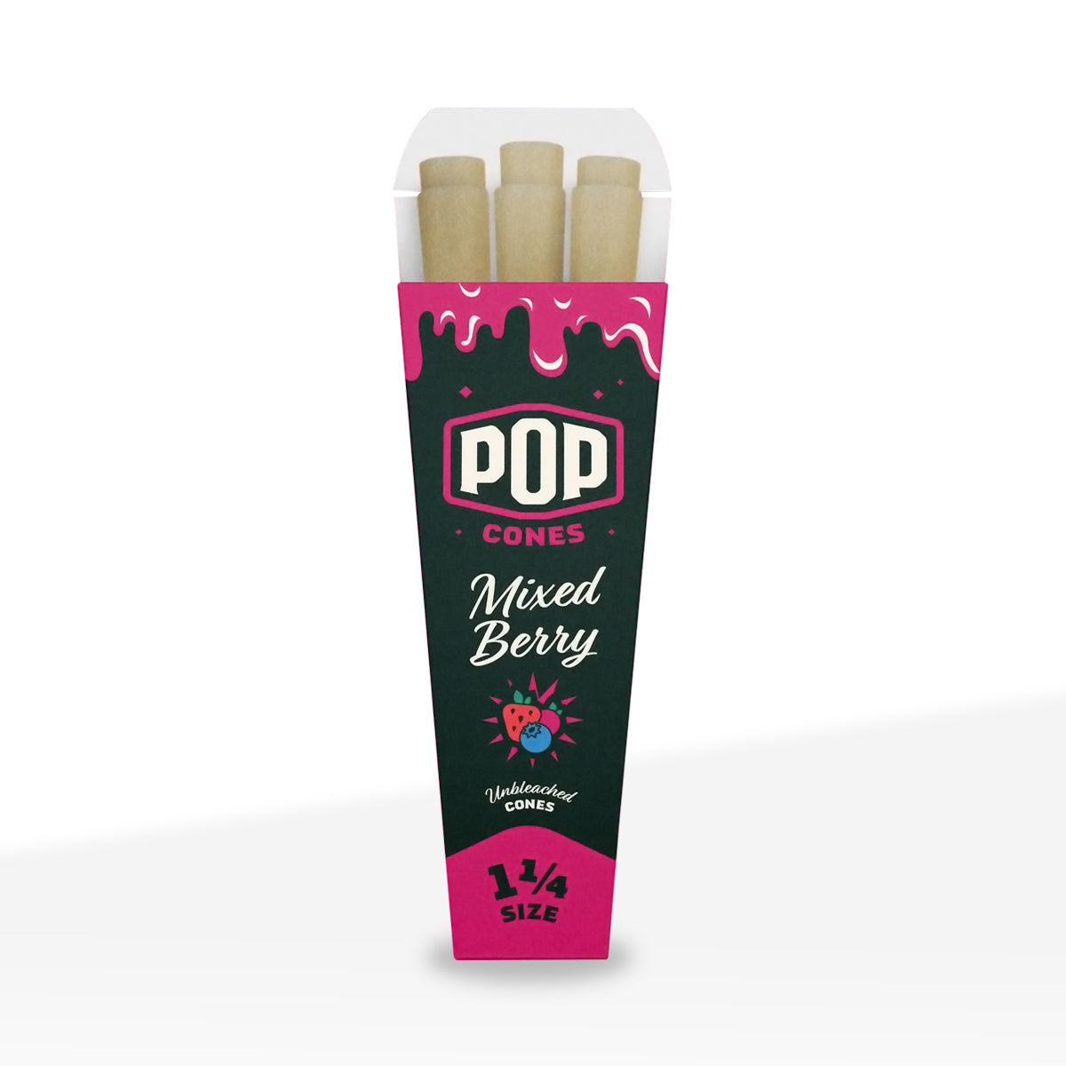 Pop Cones | 1¼ Size Pre-Rolled Cones | 84mm - Brown - 24 Count - Various Flavors - Biohazard Inc - Mixed Berry