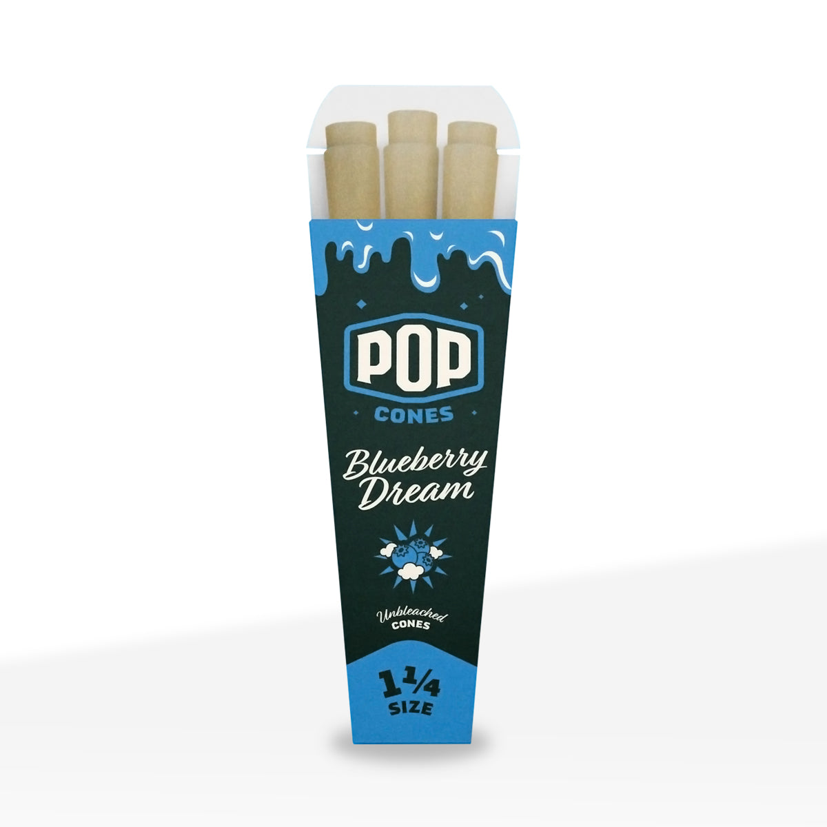 Pop Cones | 1¼ Size Pre-Rolled Cones | 84mm - Brown - 24 Count - Various Flavors - Biohazard Inc - Blueberry Dream