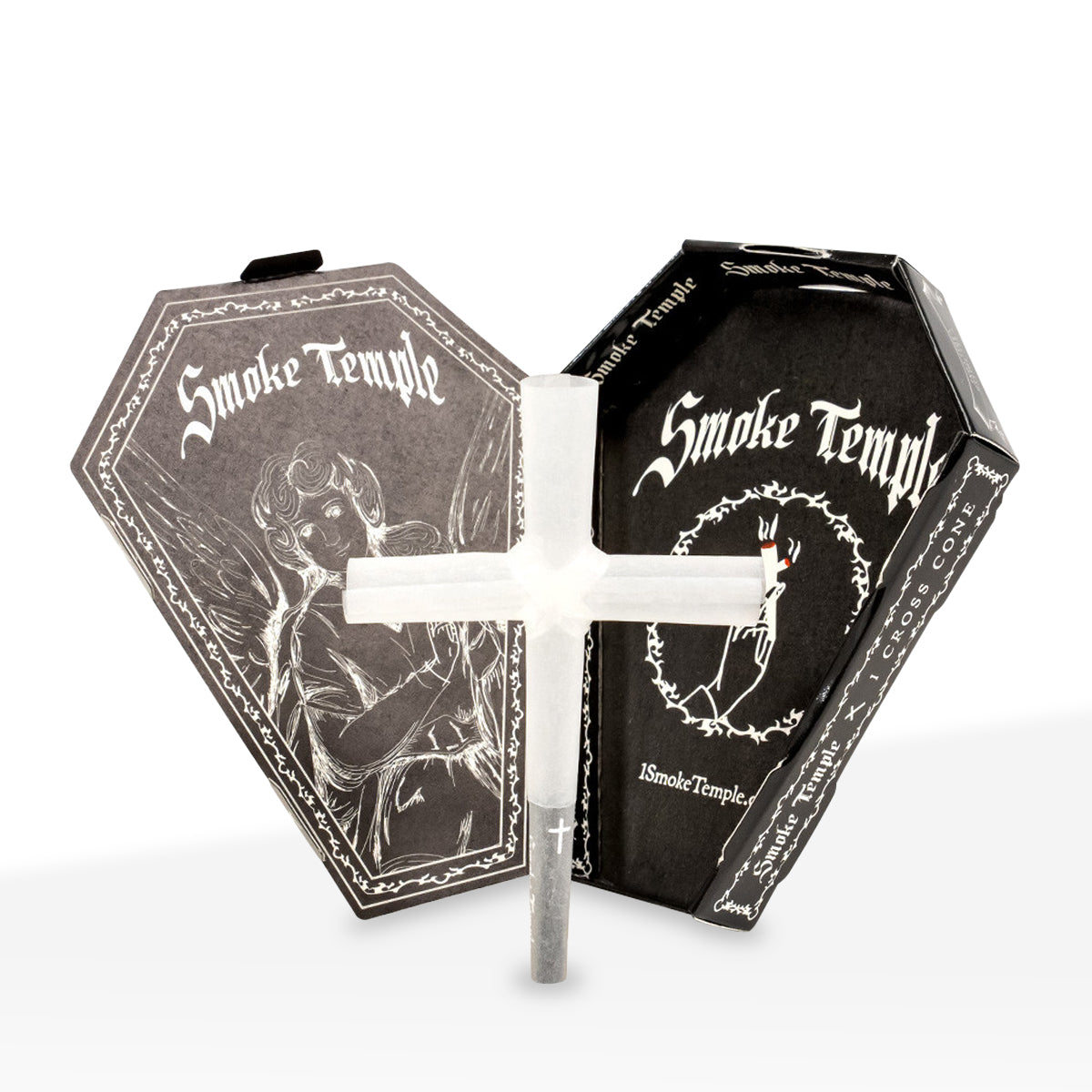 Smoke Temple | 1¼ Size Cross Pre-Rolled Cones | 84mm - White - 13 Count - Biohazard Inc