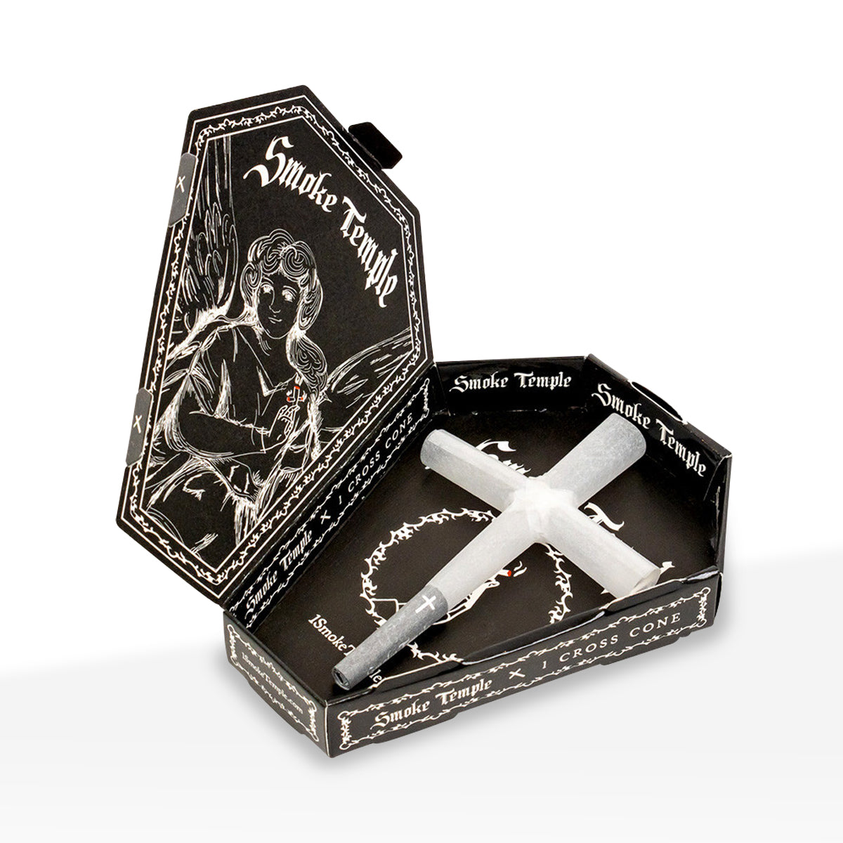Smoke Temple | 1¼ Size Cross Pre-Rolled Cones | 84mm - White - 13 Count - Biohazard Inc